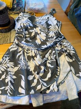 Women’s Black & White Floral One-Piece Swimsuit with Skirt